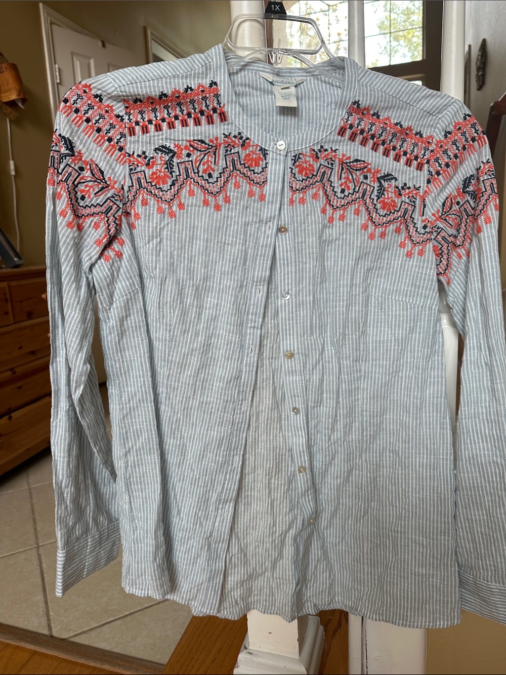 Sundance Light Blue & Coral Embroidered Button-Down Shirt-Like new
